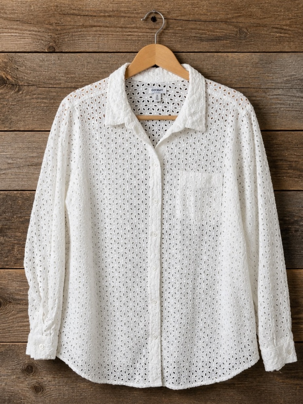 Old Navy White Eyelet Boyfriend Shirt Cotton Button-up Blouse Size XXL